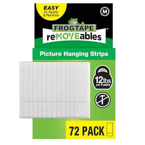 FrogTape reMOVEables Medium Picture Hanging Strips, Damage-Free Removable Adhesive Wall Strips, Picture Hangers, Stick On Wall Mounting for Frames, Canvas, Home D?cor, White, 72 Pairs (144 Strips)