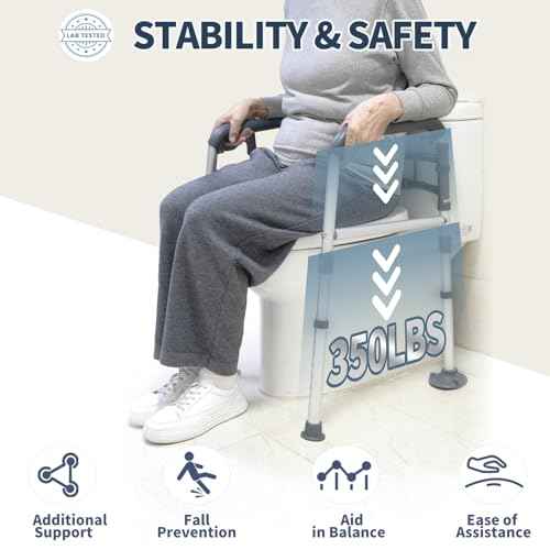 Toilet Safety Rails, Height-Adjustable, Foldable, Tool-Free Assembly, for Elderly, Seniors, Handicap & Disabled, 350 lbs Capacity
