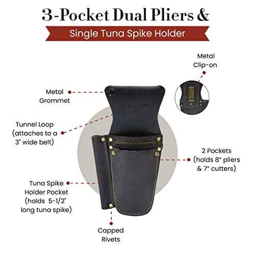 Style N Craft 70012-3 Pocket Dual Pliers & Single Tuna Spike Holder in Oiled Leather - Dark Brown