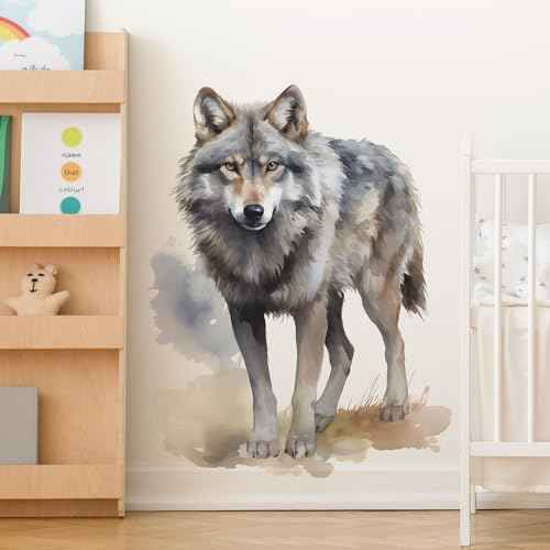 Lifelike Wolf Animal Wall Decal Peel and Stick Jungle Wild Animal Wall Stickers Removable Vinyl Wall Arts Decor for Kids Boys Bedroom Living Room Club Party fun-e50