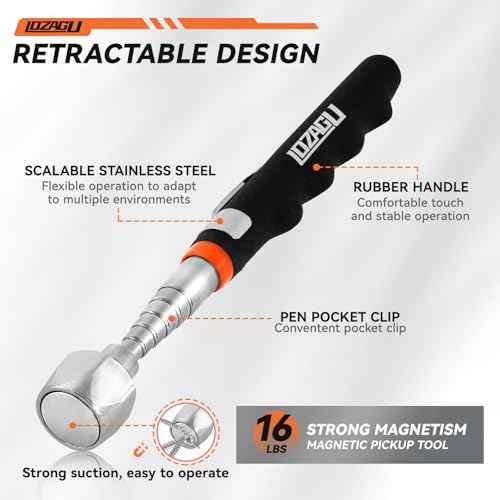 2 Pack Telescoping Magnet Pick-up Tool Set (16lb Pull Force) and LED Extendable Magnetic Pick Up Tools