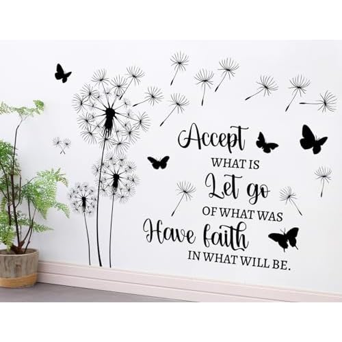 Dandelion Wall Decals Flowers Wall Stickers Inspirational Quotes Wall Art Decals Peel and Stick Removable DIY Flying Butterfly Motivational Sayings Wall Murals for Kids Bedroom Classroom Decor