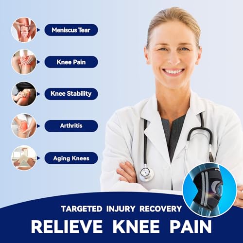 Knee Brace for Knee Pain & Arthritis - Adjustable Support with Side Stabilizers for Meniscus Tear, ACL, MCL Injuries Recovery - Relief for Men, Women & Seniors