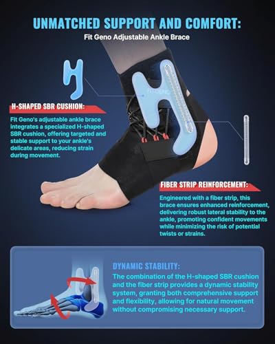 Fit Geno Ankle Brace for Sprained Ankles - Adjustable Breathable Support with Quick-Release Straps for Pain Relief and Swelling Reduction for Men and Women (Left XL/XXL, Ankle size 10.2''-11'')