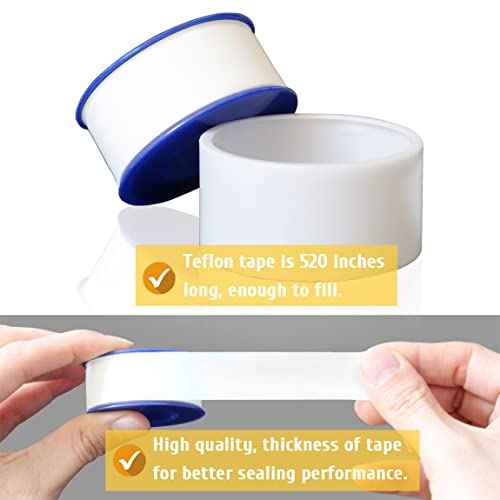 4 Rolls 3/4 Inch(W) X 520 Inches(L) Teflon Tape for Plumbers, PTFE Thread Seal, Pipe Sealing, Shower Head - White