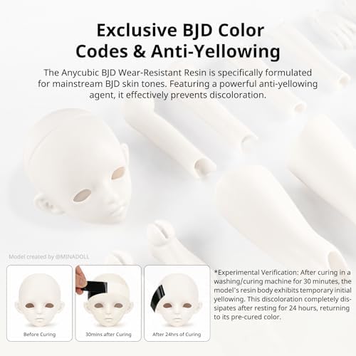 ANYCUBIC BJD Wear-Resistant 3D Printer Resin, Anti-Impact Flexible Joint 3D Resin for Ball-Jointed Dolls, Ideal Skin Tone for Action Figures & Dolls, Mia White, 1kg