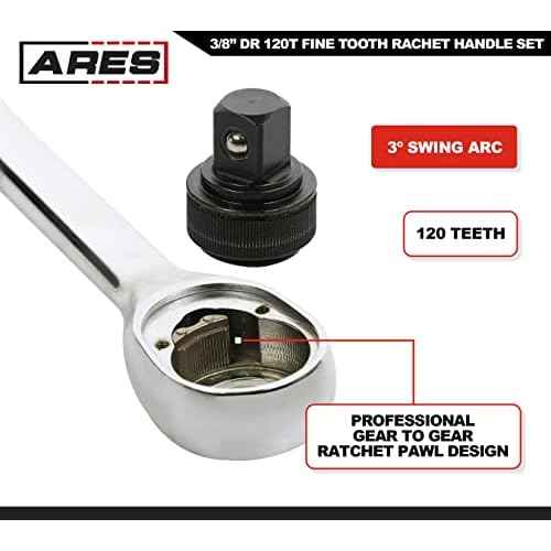 ARES 42069 ? 3/8-Inch Drive 120 Tooth Ratchet ? 3 Degree Swing Arc - Reversible Ratcheting Mechanism - Ergonomic Handle and Professional Gear Structure