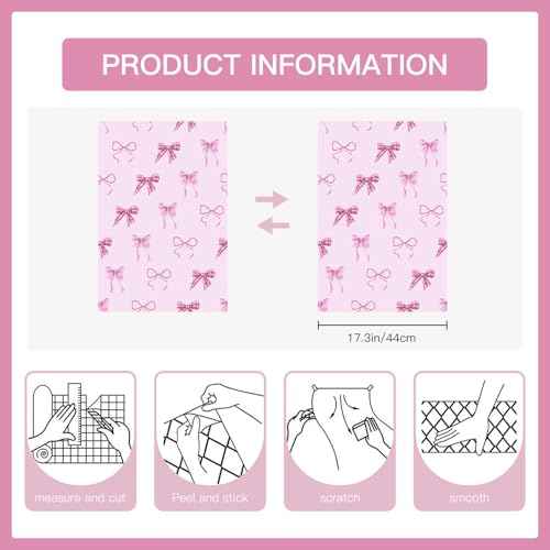 RUSPEPA Peel and Stick Wallpaper, 17.3 Inch x 6.5 Feet, Pink Bow Design Self Adhesive Removable Wallpaper Decorative Waterproof Contact Paper for Cabinets, Walls