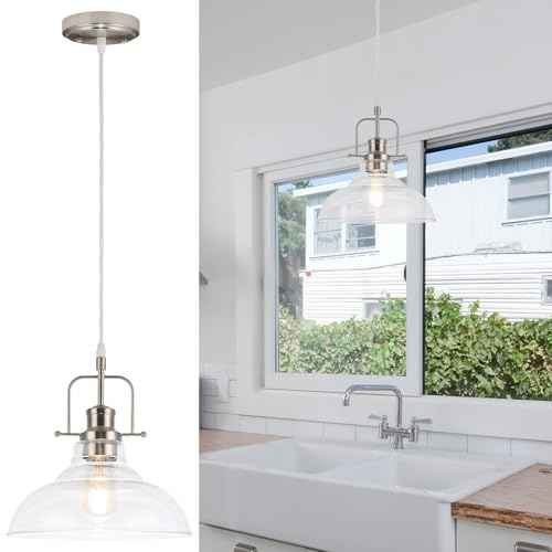 WILON Brushed Nickel Glass Pendant Lights Kitchen Island Lighting, Modern Hanging Lamp for Sink Dining Room Over Table Hallway Entryway Bar Foyer Bathroom