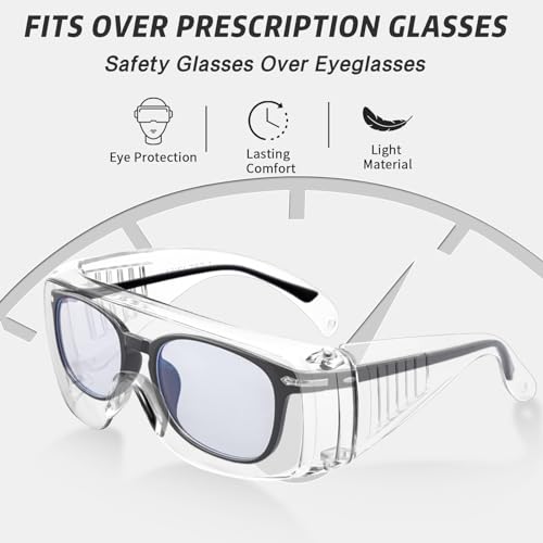 Safety Glasses Over Eyeglasses with Anti-Fog and Scratch Resistant ANSI Z87 Safety Goggles Over Glasses