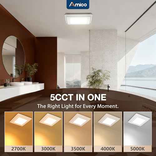 Amico Bathroom Exhaust Fan with Light, 80 CFM, 0.9 Sones, 1000LM, 5CCT, Easy Install, Ceiling Mount Shower Bathroom Fan, Adjustable Exhaust Vent with light, UL Certified