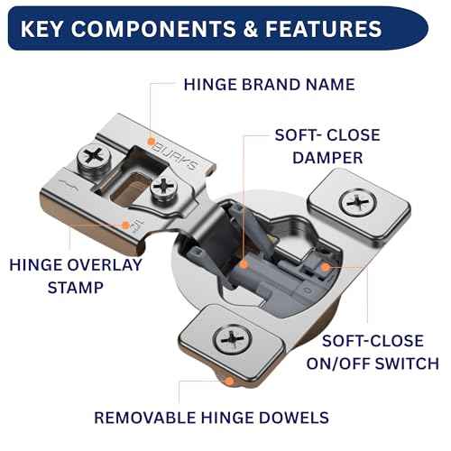 Burks Hinges 30 Pack 1/2'' Overlay Soft Close Hinges for Kitchen Cabinets - Stainless Steel, Anti-Rust, Self Closing Concealed Hinges, Installation Instruction and Screws Included