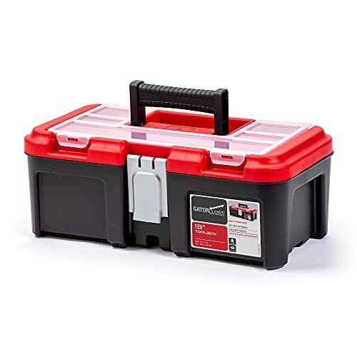 13-inch Sturdy Toolbox - 3 Compartments, Removable Tool Tray - Strong Lid, Easy Grip Handle - Made of Polypropylene Plastic