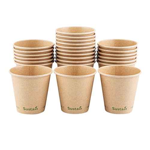 Restaurantware-Sustain 8 Ounce BPI-Certified Hot Cups, 50 Single Wall Coffee Cups - Lids Sold Separately, Leakproof PLA Coating, Compostable Kraft Paper Cups, For Hot Or Cold Drinks