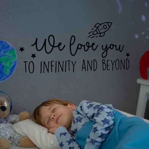 Vinyl Wall Art Decal - We Love You to Infinity and Beyond - 11" x 24.5" - Cute Sweet Charming Rocket Ship Stars Kids Home Bedroom Playroom Nursery Living Room Indoor Decoration Quote