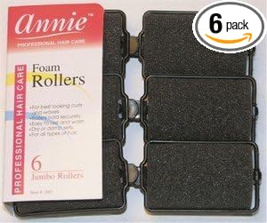 Annie Foam Hair Rollers 1.5 Inch Jumbo, 6 Count Soft Sponge Curlers for Heatless Curls, No Pins or Clips Needed, For Wet or Dry Hair, Tight Defined Curls