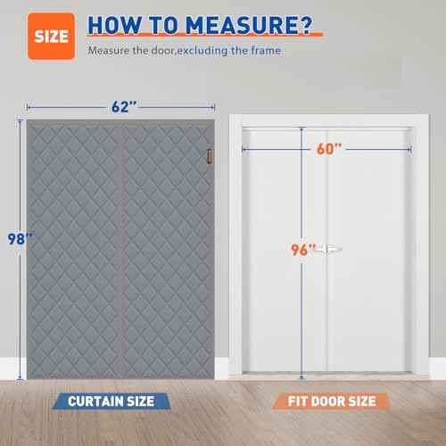 MAGZO Magnetic Thermal Insulated Door Curtain Fits Door Size 60" x 96", Oxford Cloth Strong Magnets Winter Entrance Insulation, Thicken Cotton Doorway Cover for Sliding Entrance, Gray