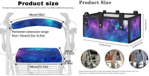 LedBack 3 Pcs Sets Rollator Walker Accessories Galaxy Print Universal Fit Walker Seat Cover Rollator Walker Seat & Backrest Covers, Rollator Storage Under Seat Bag