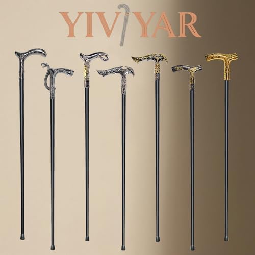 Walking Cane for Men & Women & Seniors - 36.5 Inch Heavy Duty 500+ lbs Capacity, Ergonomic Handle, Ornate & Decorative, Elegant Matte Black & Silver Metal Cane with Goth & Gothic Aesthetic