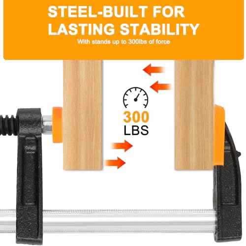 6-Inch Bar Clamps 4-Pack - 300 lbs Grip, Quick-Release F Clamps, Ergo Handle for Woodworking, DIY & Crafts