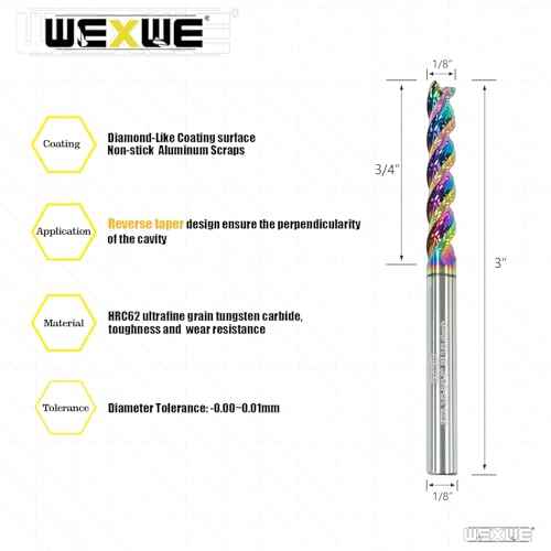 Tools 1/8¡± Extra Long Carbide Square End Mill for Aluminum, Copper Alloy, Plastic, 3" Overall Length End Mill Bits, 3 Flute HRC 62 Deg DLC Coating, CNC Router Bits 1/8 Shank (1/8-3" 5PCS)