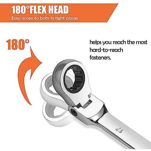 8 Piece Flex-Head Ratcheting Combination Wrench Set, 8-19mm Metric Chrome Vanadium Steel Spanner, Gear Ring Ratchet Wrenches with Rolling Pouch