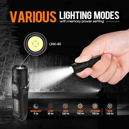 TNENGE S15Pro Keychain Flashlight,750 High Lumen EDC Pocket Flashlight with Clip,USB C Rechargeable Mini Flashlight with Magnet,Suitable for Hiking, Camping, Repair(Black)