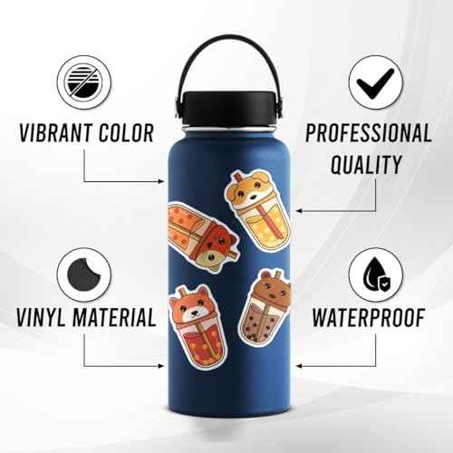 Pack 50 Pcs Cute Beverage Boba Tea Stickers for Water Bottles Waterproof Laptop Luggage Helmet Computer Teens Adults Girls Boys Funny Aesthetic Sticker Packs Small Vinyl Decals