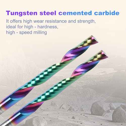 10 Pcs O Flute Up Cut Router Bits, 1/8-inch Shank Single Flute CNC End Mill, Spiral Solid Carbide Milling Cutters with DLC Coating, Ideal for Aluminum, Plastic, Acrylic, Wood, MDF and PVC