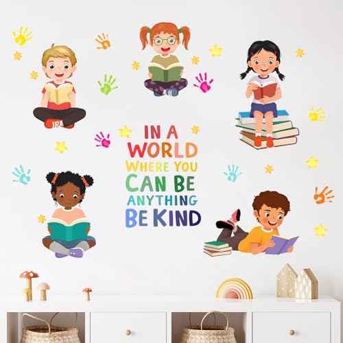 Yovkky Reading Kids Equality Inspirational Wall Decals Stickers, Positive Quote Book Neutral Toddler Nursery Classroom Decor, Diversity Home Decorations School Library Playroom Girls Boys Bedroom Art