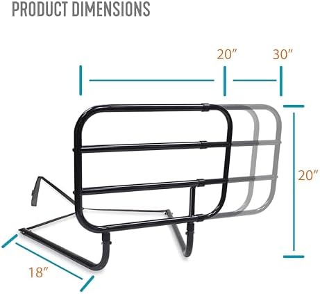 Able Life Bedside Extend-A-Rail, Adjustable Senior Bed Safety Railing and Stand Assist Grab Bar, Extendable Guardrail for Seniors and Elderly Adults, ASTM Safety Approved Bedrail