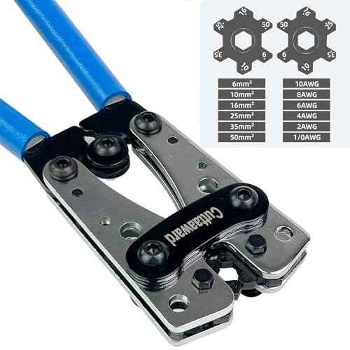 Battery Cable Lug Crimper - Heavy-Duty Wire Crimper for AWG 10-1, Hexagonal Crimping Tool with Aluminum Handle, High-Strength Steel, Wire EDM Cutting, Durable Battery Terminal Crimper for Copper Lugs