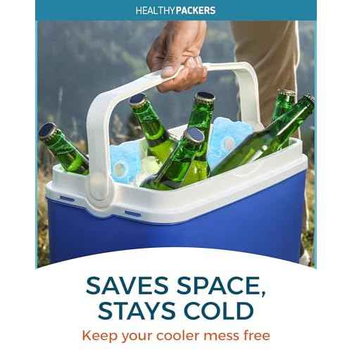 Healthy Packers Ice Packs for Lunch Boxes & Coolers - Freezer Packs - Original Cool Pack | Cooler Accessories for Beach, Camping & Fishing | Slim & Long-Lasting Reusable Ice Pack for Cooler