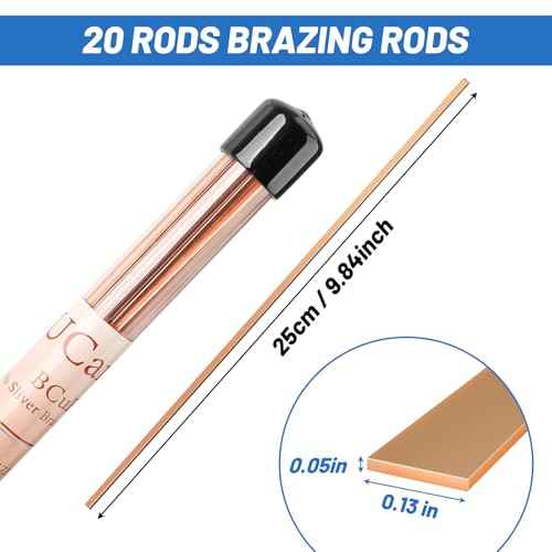 20 Sticks 5% Silver Solder Brazing Rods BCuP-3 Copper Phosphor Alloys Welding Rods 0.050" x 1/8" x 10" Brazing Rods