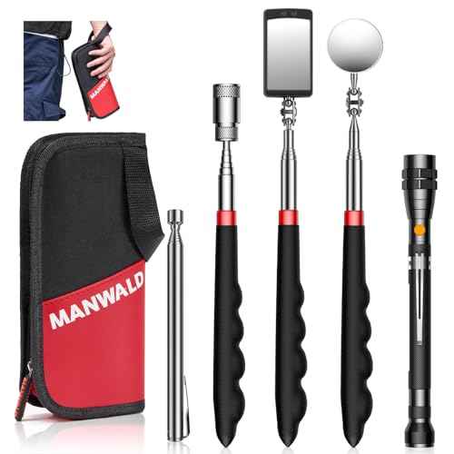 Telescoping Magnetic Pickup Tool Set with Portable Bag, Extendable Flashlight with 360¡Æ Inspection Mirror, Christmas Stocking Stuffers for Men Adults, Gifts for Men Mechanics, and Handymen, Red