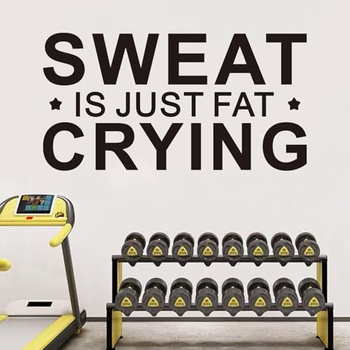 AnFigure Inspirational Gym Wall Decals Motivational Quotes Fitness Wall Stickers Sports Workout Art Vinyl Home Decor Sweat is Just Fat Crying 21"X11"