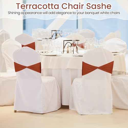 CHENGU 100 Pcs Spandex Chair Sashes Plain Bow Wedding Royal Chair Bands Without Buckle Birthday Decorations Elastic Ties Spandex Slider Sashes for Events Party Ceremony