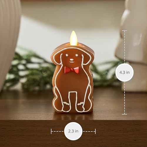 Luminara Flickering Flameless Candle 2.3" x 4.3", Battery Operated & Timer Function, Remote Ready (Sold Separately), Gingerbread Dog Moving Flame LED Light Figural Candle for Christmas Holiday Display
