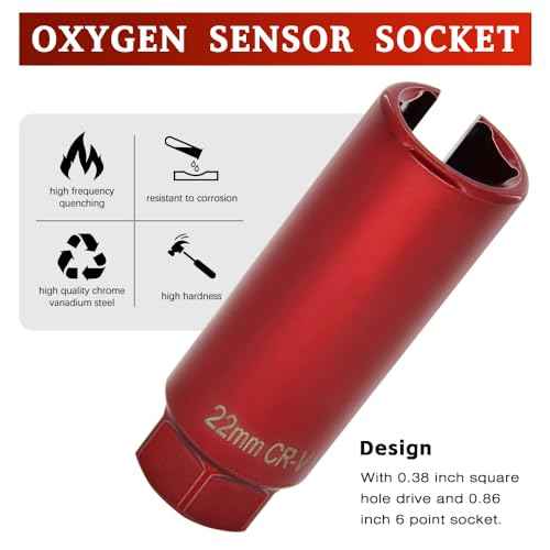 Oxygen Sensor Socket with Side Wire Cutout 1/2¡± Inch Drive x 7/8¡±(22mm) O2 sensor socket removal Tool for Vehicles (Red)