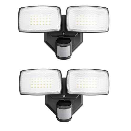 Onforu 32W 2 Head Motion Sensor Outdoor Lights, 3200LM 6500K Hardwired LED Security Light, Dusk to Dawn, Motion Detector Light for Outside, 2 Pack IP65 Waterproof Flood Lights for Garage, Yard(Black)