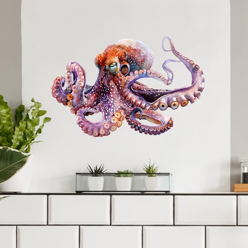 Lifelike Octopus Wall Decal Nursery Sea Animal Wall Sticker for Bathroom Removable Peel and Stick Waterproof Wall Art Decor Stickers for Kids Baby Classroom Living Room Playing Room Bedroom