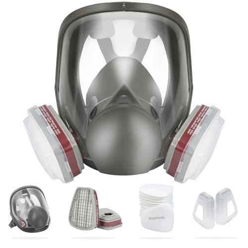 Full Face Respirator Mask Reusable,Full Face Cover Gas Mask with Double Filtration,for Painting,Dust,Carpentry,Welding and Other Work Protection