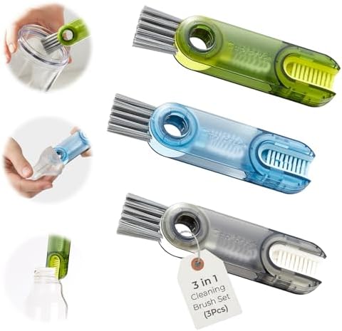 Multifunctional 3-in-1 Cleaning Brush for Cups, Bottles & Keyboards – Portable Glass & Lid Gap Cleaner for AirPods, Hard-to-Reach Corners – ABS & Silicone Compact Design (Blue/Dark Grey/Green).