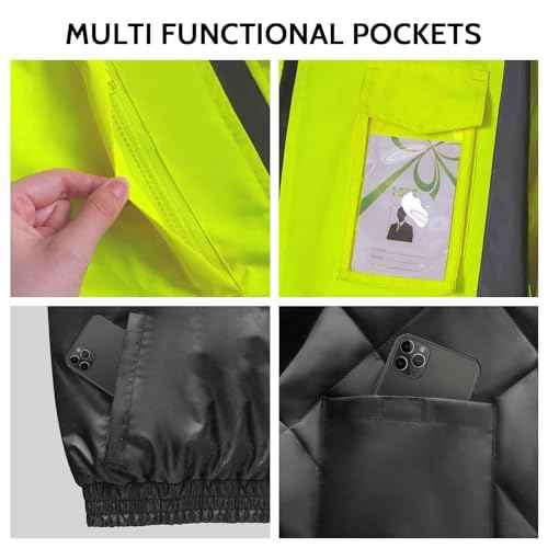 TCCFCCT Safety Jacket for Men & Women, Hi Vis Reflective Jackets with Pockets, Construction Coats for Cold Weather, High Vis Rain Gear, Waterproof, J-Yellow, S