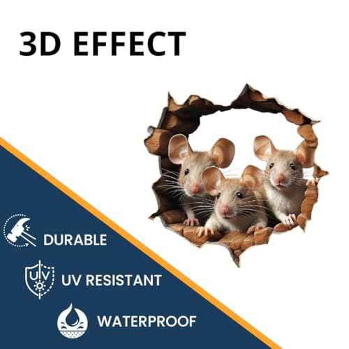 3D Wall Sticker, Three Little Mice, Size 6 inches