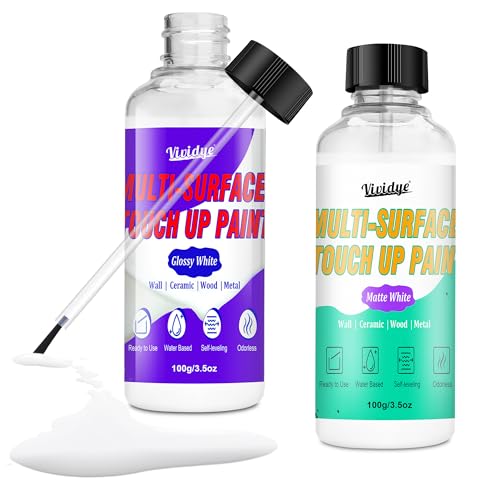 Touch Up Paint Kit 7oz - High Gloss and Matte White Touch Up Paint Pen, Multi-Surface Wall Paint for Scratches, Chips, Cracks on Door, Cabinets, Furniture, Wood, Ceramic, Fast Drying £¦ Water-based