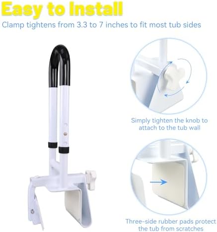 Adjustable Bathtub Grab Bars for Seniors, Tub Handle Grab Bar for Elderly Bath Support, Bathtub Safety Rail, Height and Width Adjustable