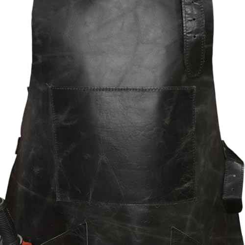 HEAVEN HUSH Genuine Leather Apron for Men, Adjustable Straps & Tool Pockets, Premium BBQ, Cooking, Blacksmith, Shop, Welding, Woodworking, Bartender Work Aprons (1 Pocket, Black)