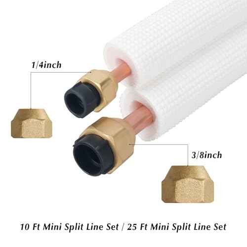 NEAGLORY 10 Ft Mini Split Line Set 1/4" & 3/8" O.D. Twin Copper Tubing Insulated Coil Copper Pipes HVAC for Mini Split AC and Heating Equipment