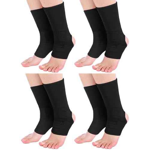 Handepo 4 Pairs Muay Thai Ankle Wraps MMA Compression Foot Sleeve Ankle Braces Sock Support for Men Women Kickboxing Martial Arts Gym Running Sports(Black)